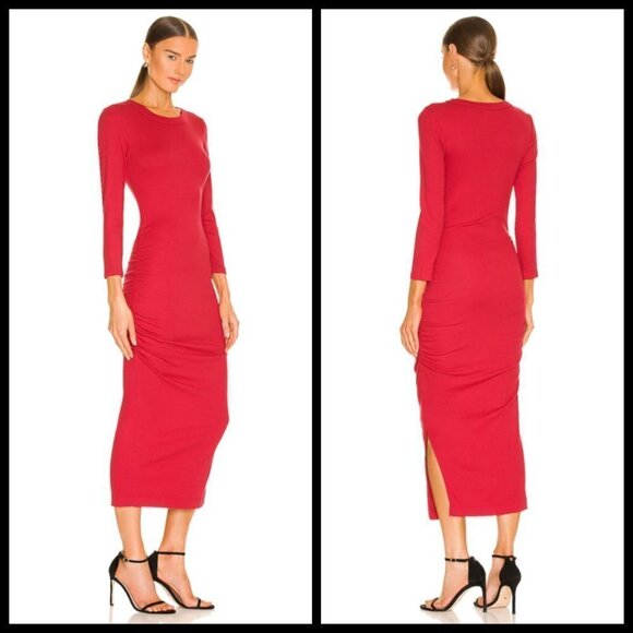 💕MICHAEL STARS💕 Christina Midi Ruched Sheath Dress ~ Heart Red Large L NWT - Picture 2 of 14
